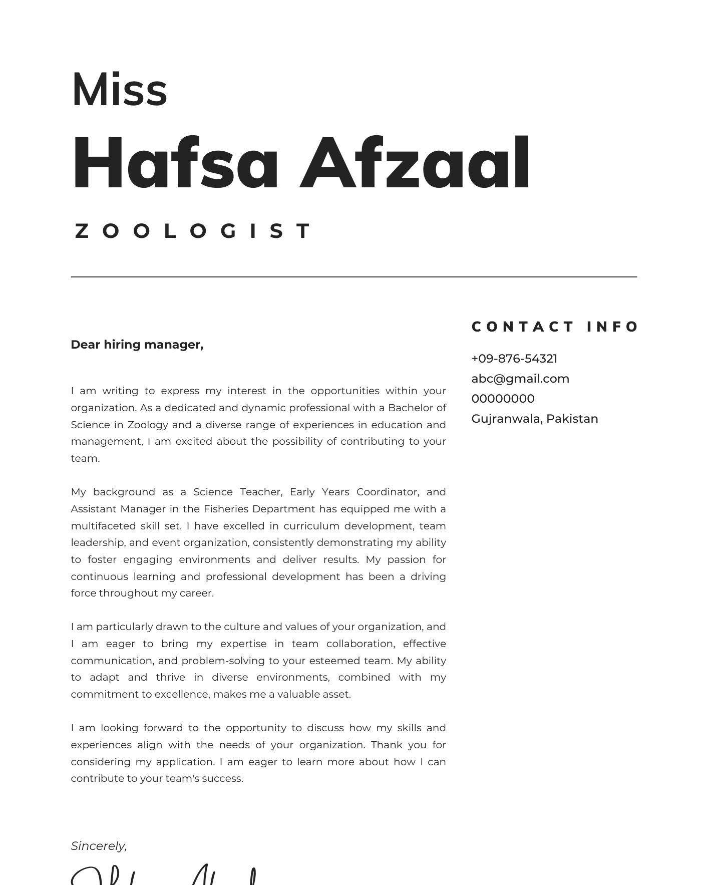 Cover Letter Sample 1